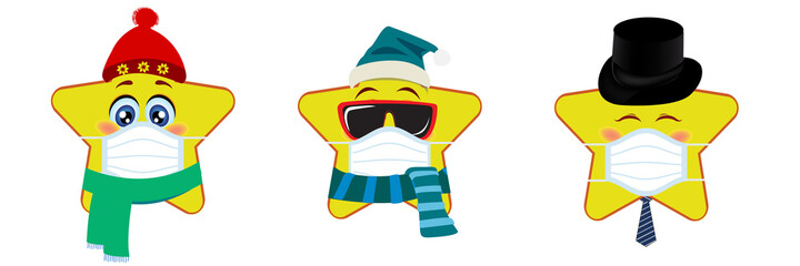 Collection of difference emoticon icon of cute star cartoon on white background vector illustration