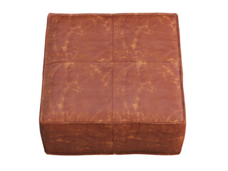 Brown leather mid-century ottoman. 3d render