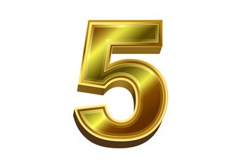 3d golden number 5  isolated on white background