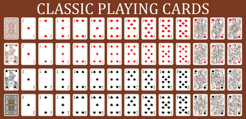 New Franzosische Spielkarte playing cards, simplified version. Poker set with isolated cards. Poker playing cards, full deck.