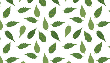 Fototapeta na wymiar Green leaves seamless pattern in pressed flower style.