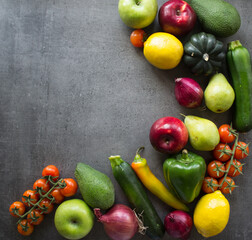 Organic vegetables and fruits in reusable paper bag. Zero waste concept. Healthy lifestyle. 