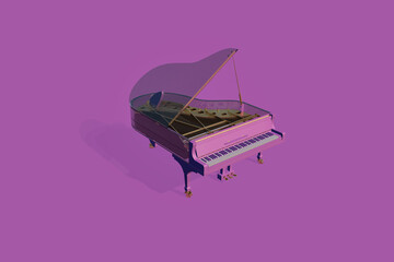 3D render of a pink grand piano on a pink surface © Wirestock Exclusives