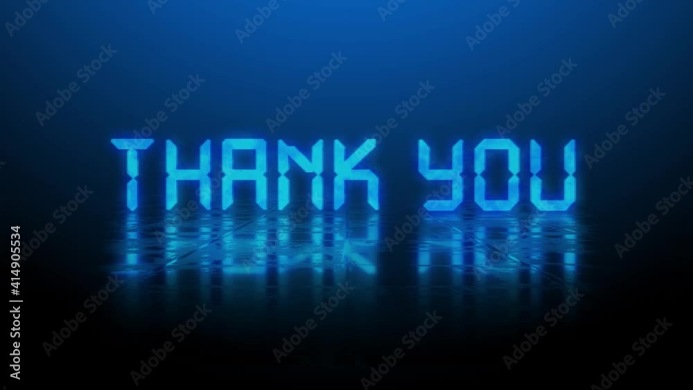 Poster reflection effects on a structured surface - blurred blue lettering thank you animated out random le