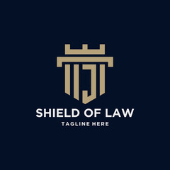 Letter j shield Law Logo With Square Letter Logo Design Vector Template