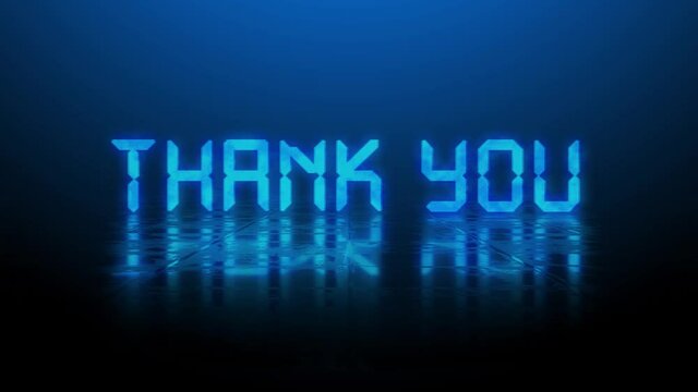 Reflection effects on a structured surface - blurred blue lettering THANK YOU animated out random letters over illuminated background - move and remove