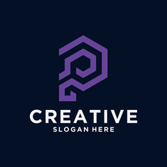 Initials Letter P Logo Linear luxury design vector template