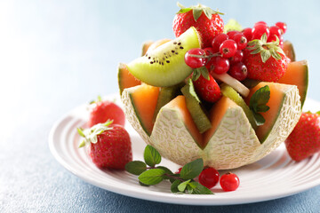 fresh fruit salad with melon and berries fruits
