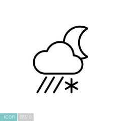 Rain cloud with snow moon icon. Weather sign