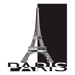 Black and white symbol of Paris - Eiffel Tower.