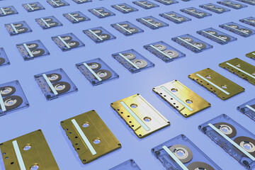 3D render of cassette parts on a blue background