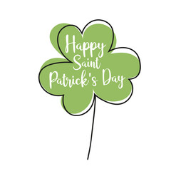 Vector illustration - Typographic Saint Patrick Day Card with clover on white. Modern minimalistic linear art