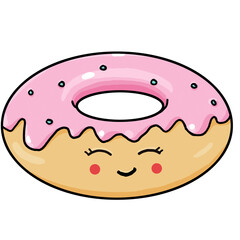 Cartoon Donut Illustration Emoji. Cute sweet cartoon character. Vector illustration isolated on white background	