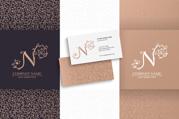 Premium Vector N logo. Monnogram, lettering. Seamless pattern and business cards. Personal logo or sign for branding an elite company.