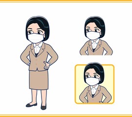 ベージュのスーツを着た女性