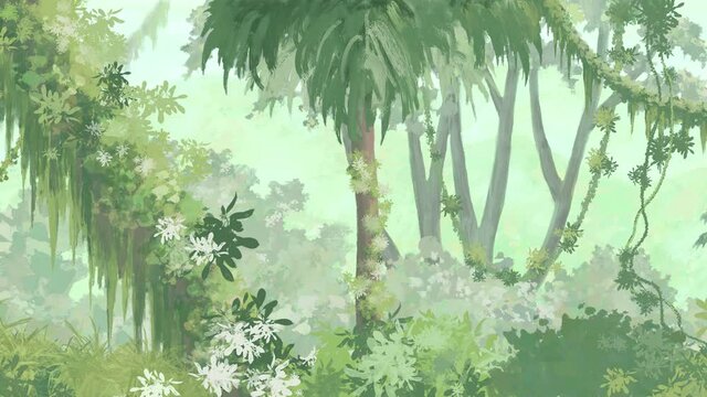 Dense forest drawn background Jungle parallax animation