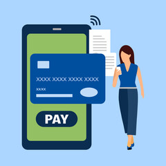 Shopping online and payment online via smartphone. Internet payment, protection money transfer, online banking. Customer is paying for product by credit card using mobile app.