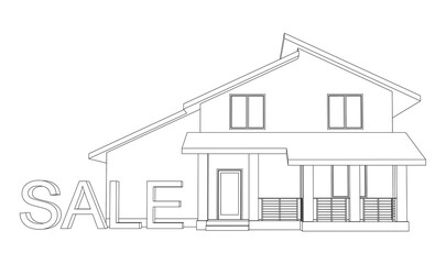 Home For Sale. Real estate concept. Vector architectural background. House 3D model.