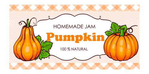 vector label of pumpkin with watercolor background and colored border