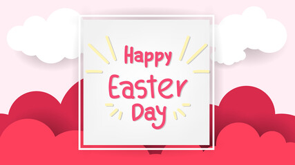 Happy Easter Hand drawn calligraphy with cloud on Pastel background ,Vector Illustration EPS 10