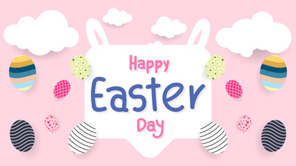 Happy Easter Hand drawn calligraphy with egg on Pastel background ,Vector Illustration EPS 10