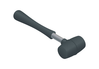 Isometric vector illustration rubber mallet isolated on white background. Realistic rubber hammer icon in flat cartoon style. Hand tool for laying tiles, paving. Renovation, repair, construction.