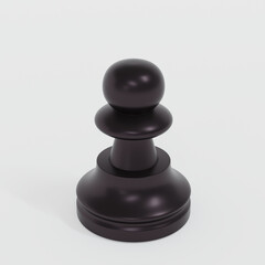 Chess black pawn on white background close up. 3d illustration, 3d rendering