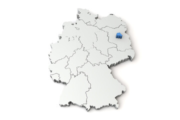 Map of Germany showing Berlin region. 3D Rendering