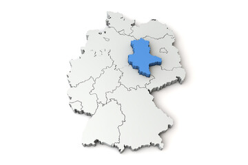 Map of Germany showing Saxony Anhalt region. 3D Rendering