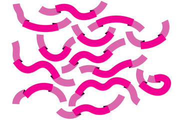 Set of pink silhouette doodle ribbons isolated on white background. Ribbon banner vector illustration. Hand drawn lace.