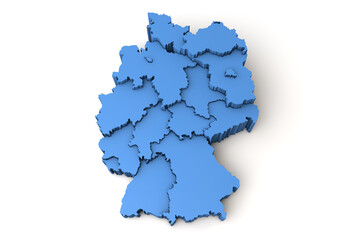 Map of Germany showing all state regions. 3D Rendering