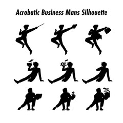アクロバットなビジネスマンのシルエットイラストセット