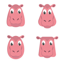 Set of cartoon hippopotamuses. Different shapes of animal heads.