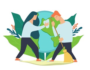 Caring for environment and cleaning planet vector