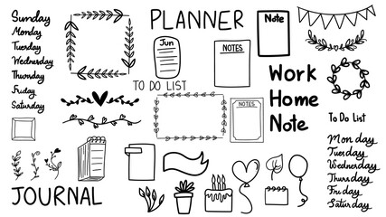 Collection of hand drawn journal elements  isolated on white background ,Vector Illustration EPS 10