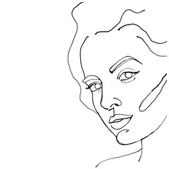 Elegant woman face with line art. Hand-drawn vector illustration on a white background. 