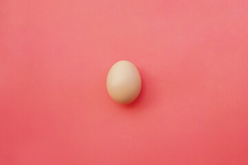 Eggs isolated on pink background give a warm effect. Front shooting. Egg wallpaper. Design, visual arts, minimalism. Egg template. Organic chicken egg concept. Food concept and a healthy organic diet.