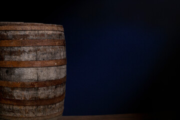 Background of barrel and worn old table of wood