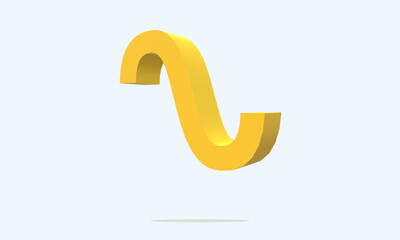 Mathematical Operators. Sine Wave symbol, 3D illustration. Logo, poster of sinusoid, sine curve, a smooth periodic oscillation, a continuous waving. Yellow typeface on soft background.