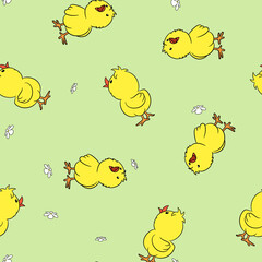 Cute baby chick and flowers seamless pattern.