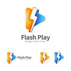  modern flash play media logo concept design