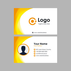 clean smooth business card with yellow orange curvy mesh gradient background design, professional stylish name card with photo space template vector