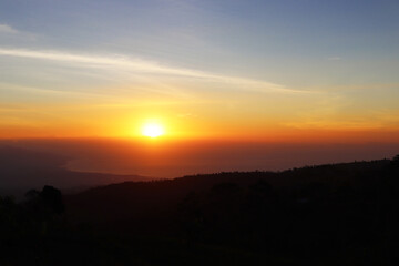 sunset over the mountains at Bedugul Bali Indonesia