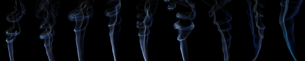 Obraz premium collection swirling movement of blue smoke group, abstract line Isolated on black background