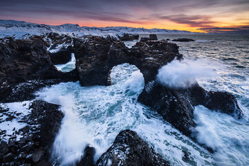 Fototapeta na wymiar Gatklettur, Iceland, North Atlantic Ocean