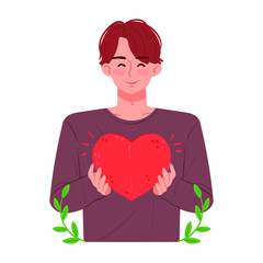 A man holding a heart. Illustration about donation or service, love.