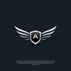 Letter A shield wings concept logo luxury concept template