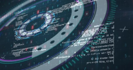 Animation of scope scanning and data processing with cyber attack warning messages - Powered by Adobe