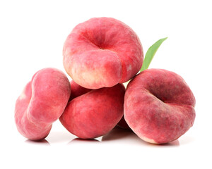 chinese flat peaches on white background 