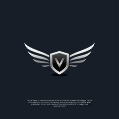 Letter V shield wings concept logo luxury concept template